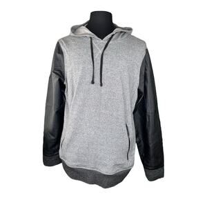 Brooklyn Cloth Pullover Hoodie Gray W/ Black Faux Leather Sleeves Sz XL Grunge